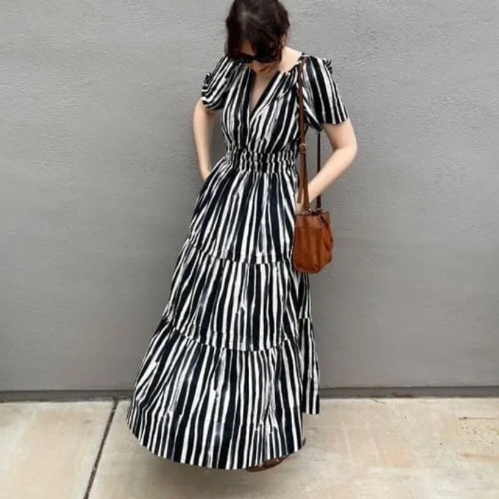 Anthropologie 2X The Somerset Maxi Dress Carbon Black Stripes New Plus New